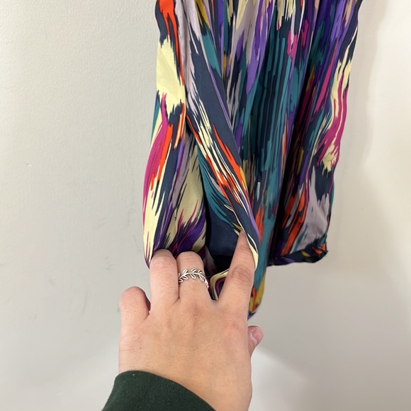 Eight Sixty 100% Silk Cap Sleeve Multicolored Cinched Waist Mini Dress M - Picture 4 of 7